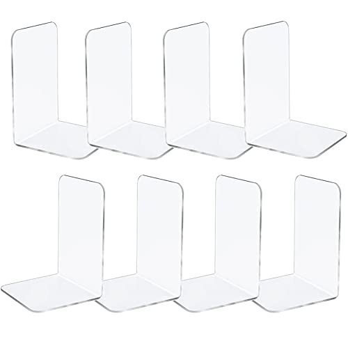 8 Pcs Book Ends Clear Bookends Acrylic Bookends for Shelves, Heavy Duty Bookends Plastic Bookends for Home Office Library Decorative,7 x 4.8 x 4.8 INES