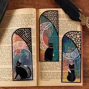 pudis cool bookmarks, waterproof, 6 pieces bookmarks for book lovers, women, men, unique book mark for boys, girls, students, classroom gifts, school prize, reading present (cat and moon)