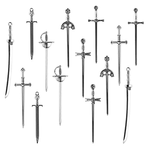 Molain Sword Bookmark Metal Bookmark- 14pcs Mini Sword Dagger Bookmark- Antique Silver Tachi Metal DIY Hanging Pendants Toy 7 Styles (Sliver)