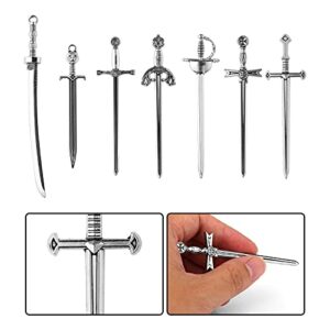 Molain Sword Bookmark Metal Bookmark- 14pcs Mini Sword Dagger Bookmark- Antique Silver Tachi Metal DIY Hanging Pendants Toy 7 Styles (Sliver)