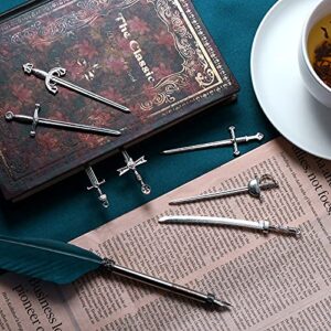 Molain Sword Bookmark Metal Bookmark- 14pcs Mini Sword Dagger Bookmark- Antique Silver Tachi Metal DIY Hanging Pendants Toy 7 Styles (Sliver)