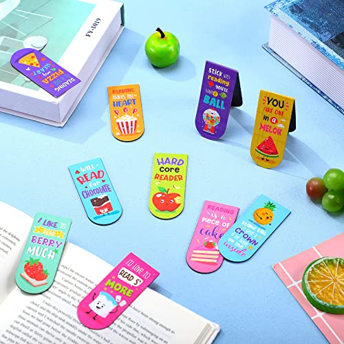 30 Pieces Assorted Scented Magnetic Bookmarks Scratch and Sniff Fruit Food Theme Bookmarks Encouraging Sayings Bookmarks Cute Bookmarks for Kids, Students, Teens, 10 Styles (Classic)