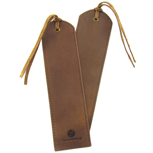 Leather Bookmarks for Men and Women | Quality Brown Mens Bookmark | 2 Smooth Handmade Leather Book Markers for Men Women Book Lovers Readers (7x2") Leather Gift | Sovereign-Gear