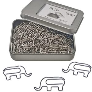 cute elephant shaped paper clips bookmarks, funny office supplies elephant gifts for women men coworkers teachers, silver 60 pcs