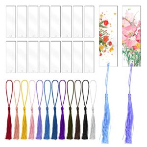 tecmisse blank bookmarks bulk, 45 pack clear acrylic craft bookmarks with 45 pieces colorful tassel, rectangle shape diy bookmark ornaments for diy projects and present tags, 2 x 5.5 inch