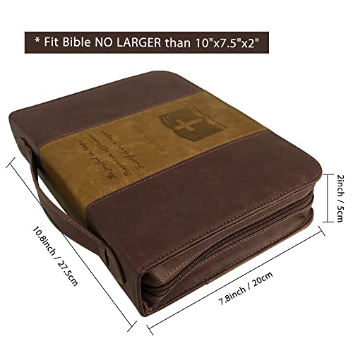 GraduatePro Bible Cover for Men, Bible Case for Women, PU Leather Zippered Scripture Bag with Carrying Handle, Psalm 46:10, Large Size Vintage Brown