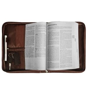 GraduatePro Bible Cover for Men, Bible Case for Women, PU Leather Zippered Scripture Bag with Carrying Handle, Psalm 46:10, Large Size Vintage Brown