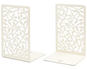 cnk book ends bookends for book shelves, metal book ends for home office heavy books, book shelf holder, home decorative, book stoppers, book holder, set of 2 white infinite leaves bookends
