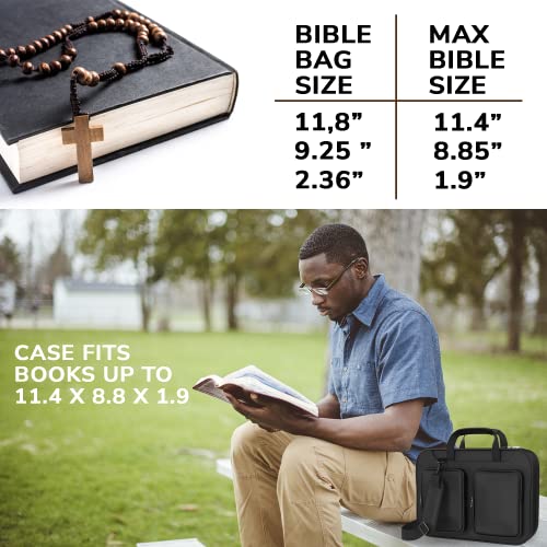 Bible Covers for Women and Men Large Size - XXL Bible Case Bag Fits Book Up to 11.4 x 8.85 x 1.9 Inches - | Zippered Pocket | Pen Slots | Shoulder Strap | - Black Church Christian Gift for Boy Girl