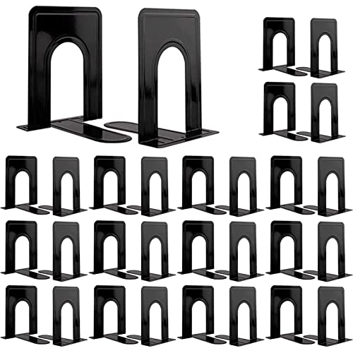 30 Pcs Metal Book Ends for Shelves, Heavy Duty Bookends for Office Home Kitchen Decorative, Nonskid Book Ends to Hold Heavy Books Black 6.5 x 5 x 5.7 in, 15 Pairs