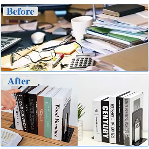 30 Pcs Metal Book Ends for Shelves, Heavy Duty Bookends for Office Home Kitchen Decorative, Nonskid Book Ends to Hold Heavy Books Black 6.5 x 5 x 5.7 in, 15 Pairs