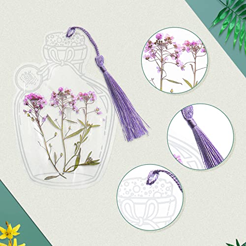 81 Pcs DIY Transparent Dried Flower Bookmark Set Include 20 Clear Bookmarks 40 Dried Flowers 20 Colorful Tassels and Tweezer Handmade Dried Floral Bookmark for Reader School Book Bottle Supplies