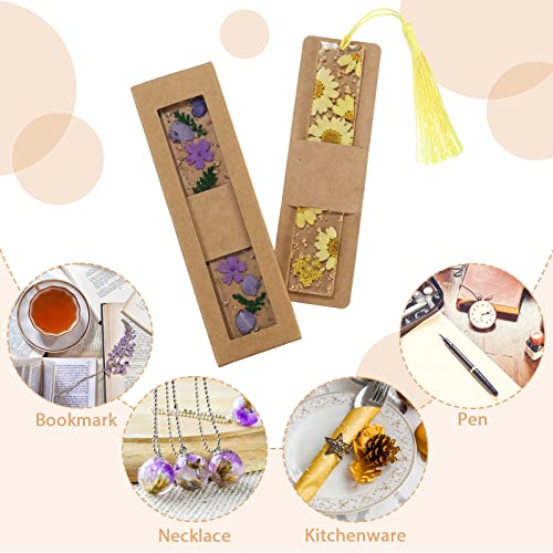 50 Set Bookmark Cardboard Gift Boxes Resin Bookmark Holder 5.9 x 1.8'' Bookmark Sleeves Blank Display Cards Bookmark Gift Cases for Small Business Bookmark Wrapping Packaging Supplies (Brown)