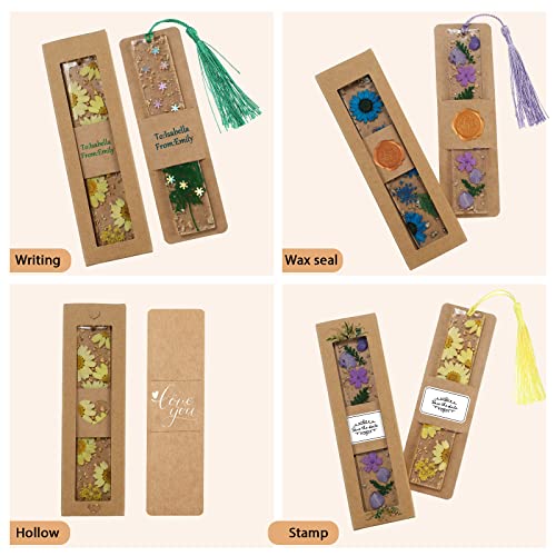 50 Set Bookmark Cardboard Gift Boxes Resin Bookmark Holder 5.9 x 1.8'' Bookmark Sleeves Blank Display Cards Bookmark Gift Cases for Small Business Bookmark Wrapping Packaging Supplies (Brown)