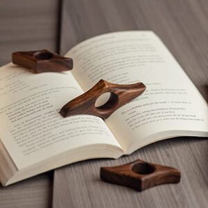 [Improved Design - Angled Hole] TILISMA Thumb Book Page Holder - Handmade Walnut Book Accessories - Reading Accessories to Read in Bed - Gifts for Book Lovers, Bookworm Gifts, Literary Gifts (Medium)