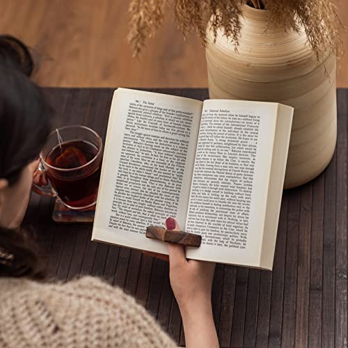 [Improved Design - Angled Hole] TILISMA Thumb Book Page Holder - Handmade Walnut Book Accessories - Reading Accessories to Read in Bed - Gifts for Book Lovers, Bookworm Gifts, Literary Gifts (Medium)