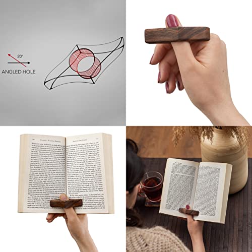 [Improved Design - Angled Hole] TILISMA Thumb Book Page Holder - Handmade Walnut Book Accessories - Reading Accessories to Read in Bed - Gifts for Book Lovers, Bookworm Gifts, Literary Gifts (Medium)