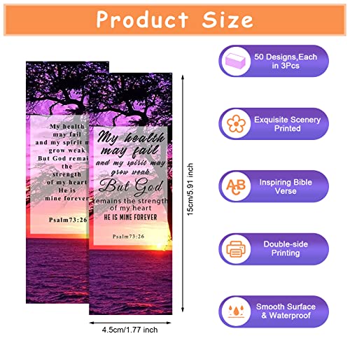 150 Pcs 50 Styles Bible Verse Bookmarks Double Sided Inspirational Scripture Christian Book Marks Motivational Book Markers Religious Bible Bookmark for Women Men Kids Christian Gifts Church Supplies