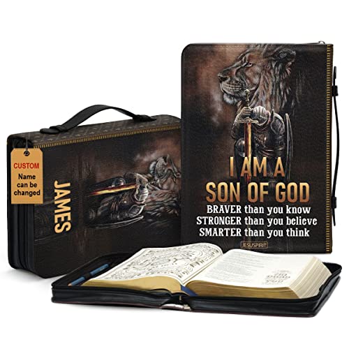 Jesuspirit Bible Cover for Men - Large & XLarge Size Personalized Leather Bible Case for Men - Bible Case for Christian, Father's Day Inspirational Scripture Gifts