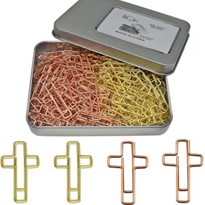 100 pcs cute paper clips gold and rose gold colors, cross shaped paper clips bookmarks bible study supplies, christian journaling supplies for women men christian