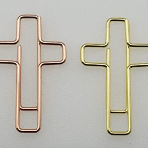 100 PCS Cute Paper Clips Gold and Rose Gold Colors, Cross Shaped Paper Clips Bookmarks Bible Study Supplies, Christian Journaling Supplies for Women Men Christian