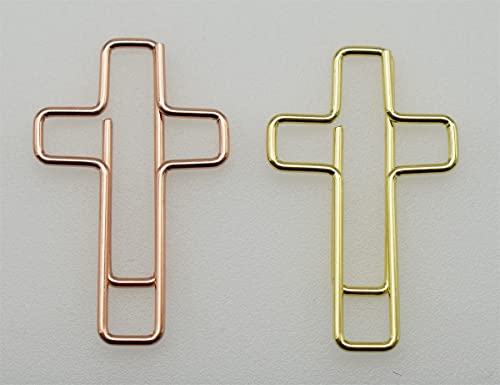 100 PCS Cute Paper Clips Gold and Rose Gold Colors, Cross Shaped Paper Clips Bookmarks Bible Study Supplies, Christian Journaling Supplies for Women Men Christian