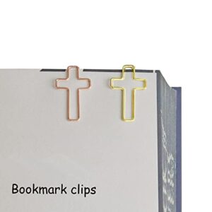 100 PCS Cute Paper Clips Gold and Rose Gold Colors, Cross Shaped Paper Clips Bookmarks Bible Study Supplies, Christian Journaling Supplies for Women Men Christian