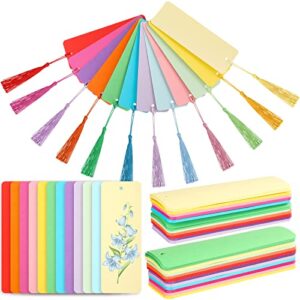 120 pcs blank bookmarks cardstock paper bookmarks with 120 pcs colorful tassels craft diy bookmarks bulk blank book marks for kids diy classroom projects gifts tags crafts 1.89 x 5.51 inch 12 colors