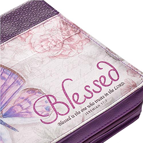 Purple Botanic Butterfly Blessings Fashion Bible Cover Blessed Jeremiah 17:7 Bible Case Book Cover, Medium [Imitation Leather] Christian Art Gifts