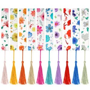 bowinr 10 pieces flower acrylic bookmarks transparent resin floral bookmarks with colorful tassels for women teachers kids students book lovers, 10 styles
