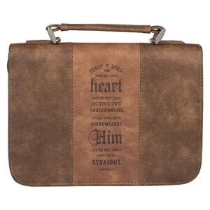 christian art gifts men’s classic bible cover trust in the lord proverbs 3:5, brown faux leather, large