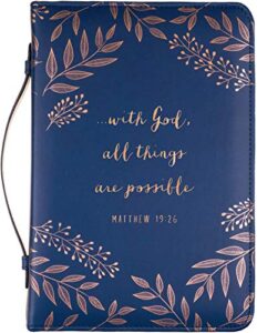 eccolo bible cover case for men and women, gold floral engraved faux leather design with zipper and handle, small book cover holds & protects small bibles up to 6 x 5 x 1.5 inches (navy blue)