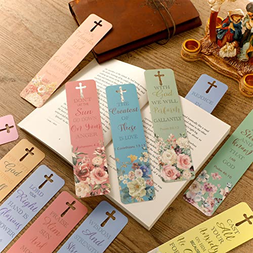 120 Pieces Bible Verses Bookmarks with Hollow Cross for Women Scripture Bookmarks Christian Book Markers for Mothers Day Gifts Women Church Supplies, Flower Style