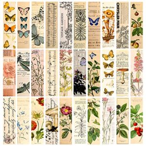 30 pieces paper bookmarks for book lovers,vintage aesthetic bookmark simple style book accessories natural style book marks cute bookmarks pack butterfly flower plant bookmarks for women