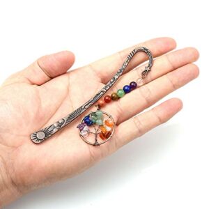 CrystalTears 7 Chakra Crystal Bookmark Vintage Metal Tree of Life Bookmarks for Women Student Teacher Graduation Christmas Gift