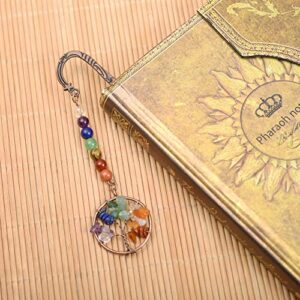 CrystalTears 7 Chakra Crystal Bookmark Vintage Metal Tree of Life Bookmarks for Women Student Teacher Graduation Christmas Gift