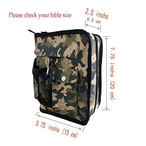 Green Camo Medium Book and Bible Cover for Men with Compass Carabiner Camouflage Book Supplement for Women Case