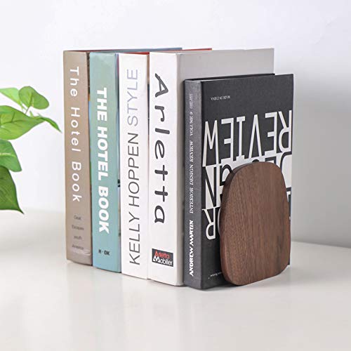 Muso Wood Book Ends for Shelves, Non-Skid Bookends for Heavy Books, Wooden Book Stopper for Home Office and Library (Walnut 1 Pair)