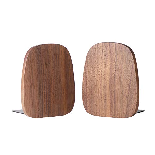 Muso Wood Book Ends for Shelves, Non-Skid Bookends for Heavy Books, Wooden Book Stopper for Home Office and Library (Walnut 1 Pair)