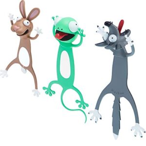 3 pieces 3d cartoon animal bookmark wacky palz animal bookmark pvc animal bookmark 3 cute squashed animals stationery for kids and students, reading presents, party favors