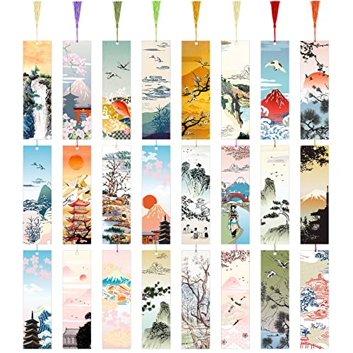 48 Pieces Tassel Bookmarks Anime Bookmark with Tassels Inspirational Japanese Paper Bookmark Japan Art Impressions Bookmarker Cards Nature Manga Bookmarks for Artists Men Women Book Lover Teen