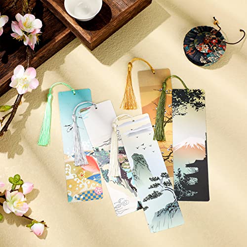 48 Pieces Tassel Bookmarks Anime Bookmark with Tassels Inspirational Japanese Paper Bookmark Japan Art Impressions Bookmarker Cards Nature Manga Bookmarks for Artists Men Women Book Lover Teen