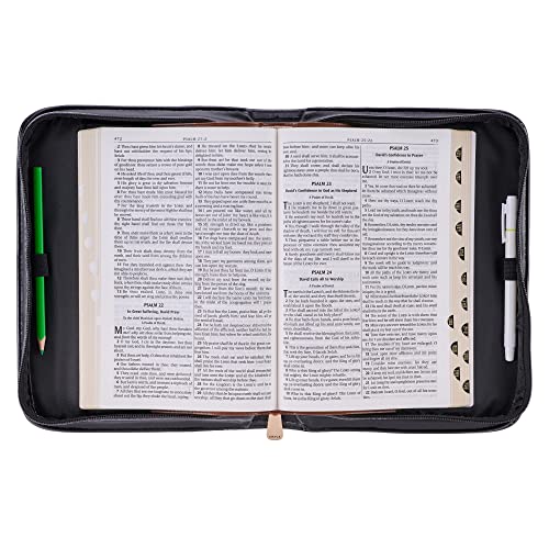 Christian Art Gifts Women's Black Vegan Leather Croc Style Fashion Bible Cover w/Tassels: Blessed - Inspiring Protective Carry Case Accessory w/Gold Accents, Pockets, Pen Loops & Grace Zipper, Medium