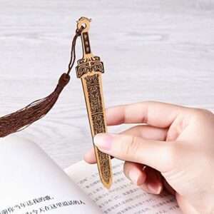 Gdpaddy Handmade Natural Bamboo Bookmark with Beautiful Tassels,Vintage Style Bookmark is A Unique Gift for Teachers, Students, Men and Women - 4Pcs (Sword)