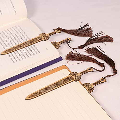 Gdpaddy Handmade Natural Bamboo Bookmark with Beautiful Tassels,Vintage Style Bookmark is A Unique Gift for Teachers, Students, Men and Women - 4Pcs (Sword)