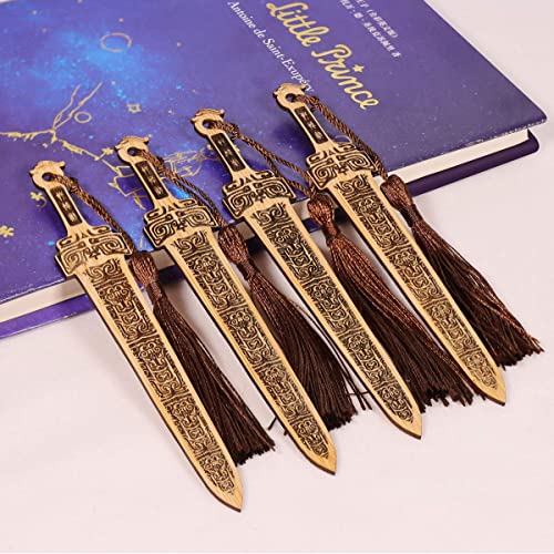 Gdpaddy Handmade Natural Bamboo Bookmark with Beautiful Tassels,Vintage Style Bookmark is A Unique Gift for Teachers, Students, Men and Women - 4Pcs (Sword)