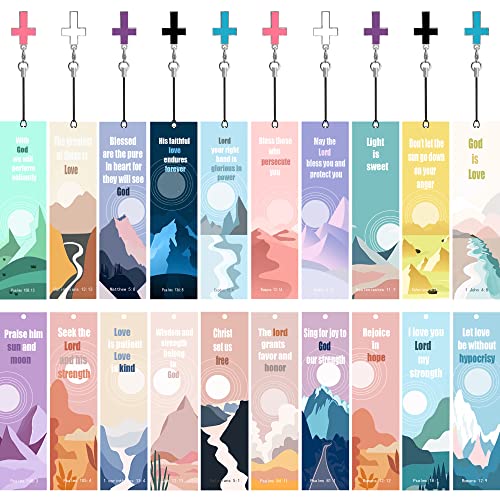 20 Styles Bible Verses Bookmarks with Cross Pendants Christian Inspirational Book Marker Religious Gifts for Women Man Church Supplies Giveaways for Reading Present Party Favors