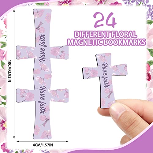 48 Pcs Magnetic Bookmarks Religious Floral Marble Christian Cross Bookmark for Women Bible Magnetic Page Clips Cute Flower Religious Scripture Bible Verse Marks for Student Office Book (Floral Style)
