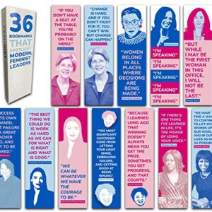 36-Pack of Feminist Leaders Paper Bookmarks. Perfect for Women, Girls and Feminists. These Cool, Cute, & Fun Book Marks Have Inspirational, Motivational Quotes by Ruth Bader Ginsburg, VP Harris, etc.