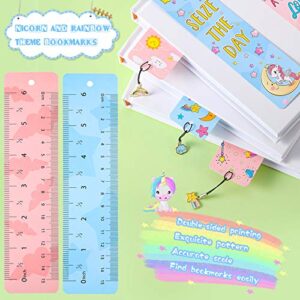 12 Pieces Unicorn and Rainbow Theme Bookmarks Sunflower Theme Bookmarks with 12 Pieces Metal Charms, Inspirational Quotes Bookmarker Page Markers 100th Day of School Gift for Kid (Unicorn-Rainbow)